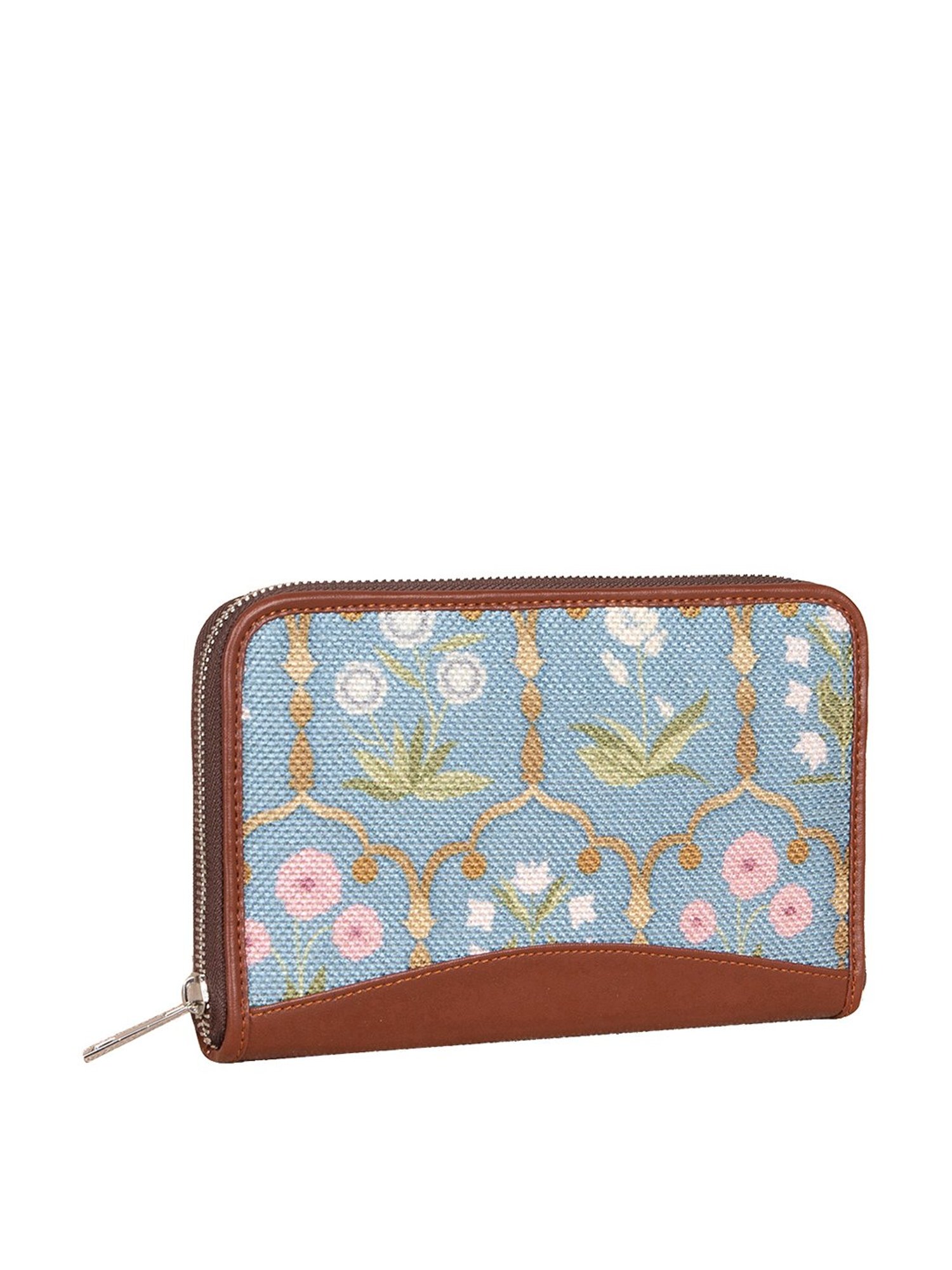 ZOUK Blue Printed Zip Around Wallet for Women