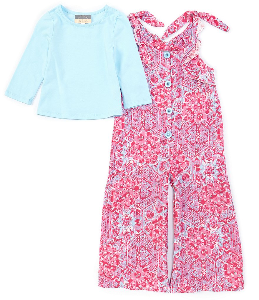 Pippa & Julie Little Girls 2T-6X Long-Sleeve Tee & Mosaic Jumpsuit Set