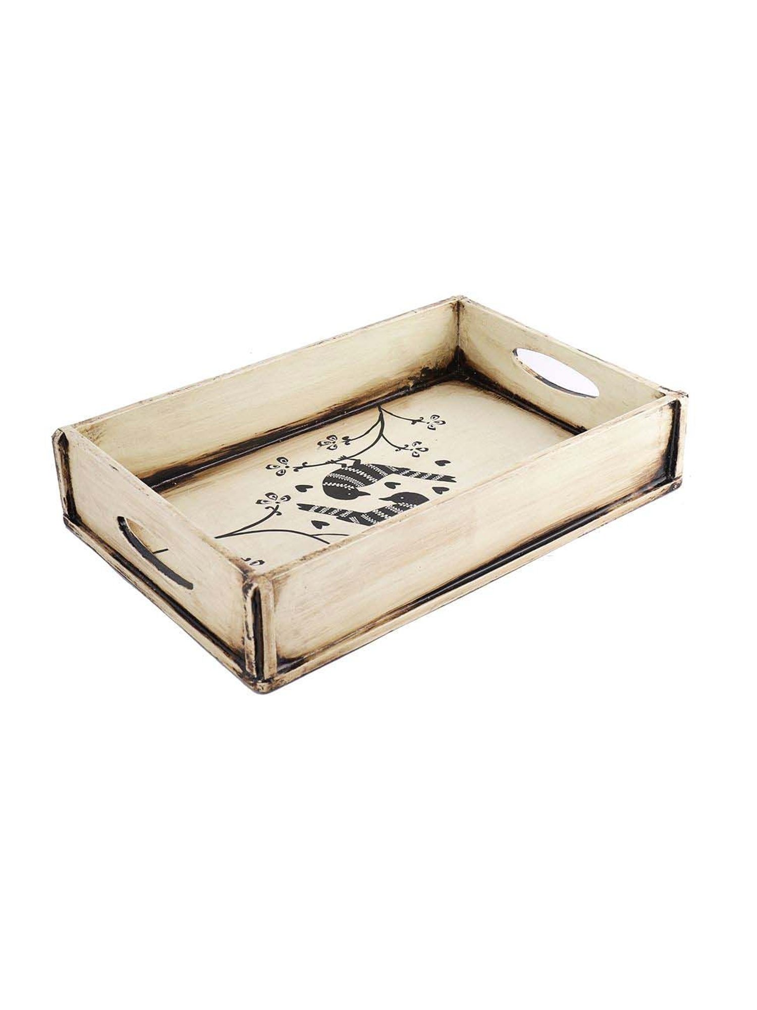 Aapno Rajasthan White & Black Wooden Serving Tray