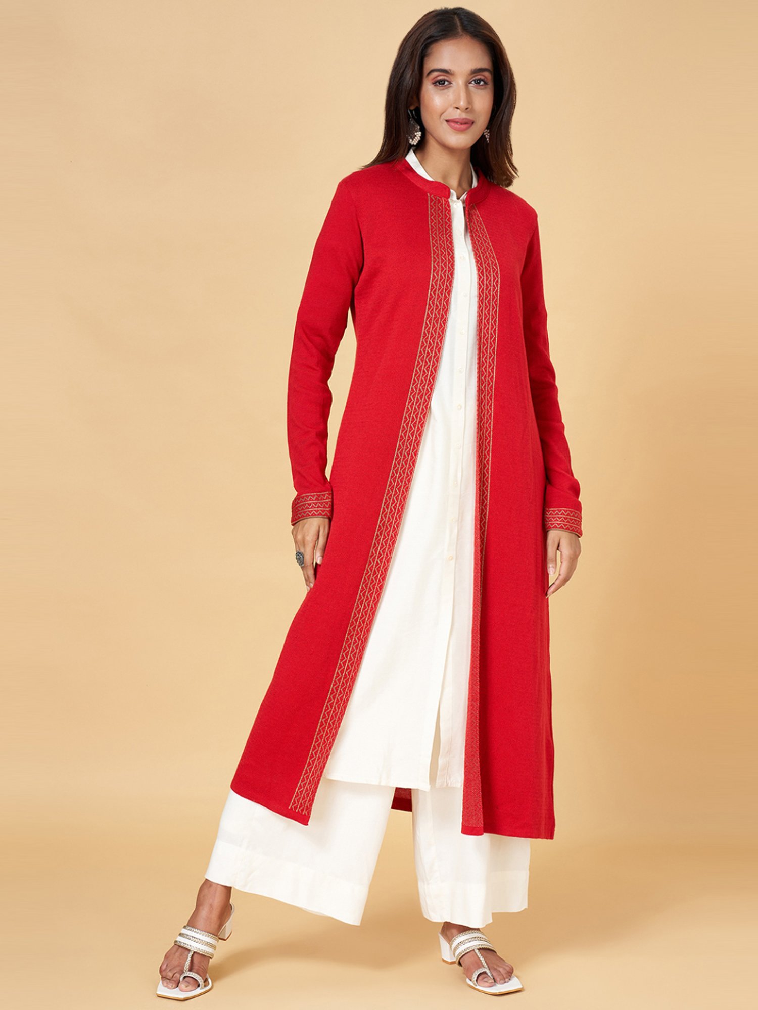YU by Pantaloons Red Self Pattern Shrug
