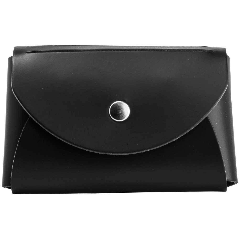 JAM PAPER Italian Leather Business Card Holder Case with Round Flap - Black - Sold Individually