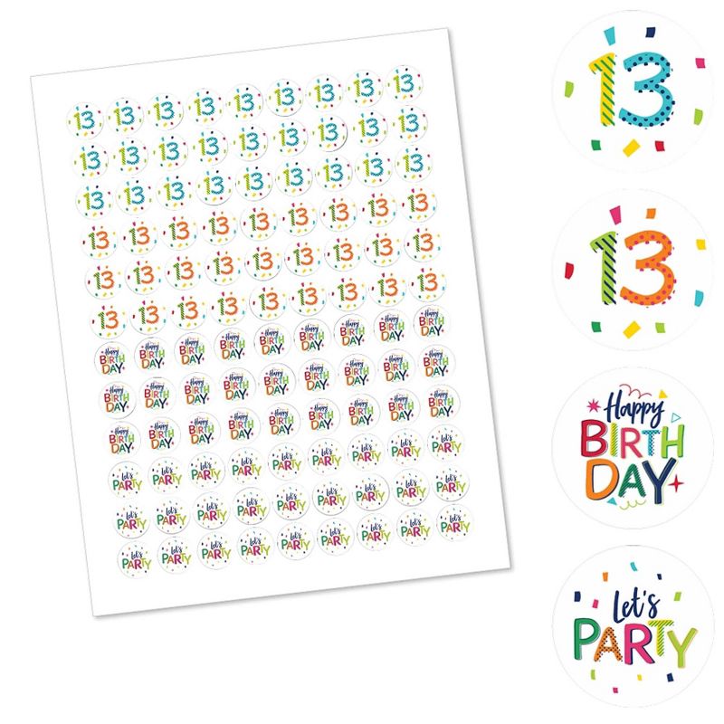 Big Dot of Happiness 13th Birthday Cheerful Happy Birthday - Thirteenth Round Candy Sticker Favors - Labels Fit Hershey's Kisses (1 sheet of 108)