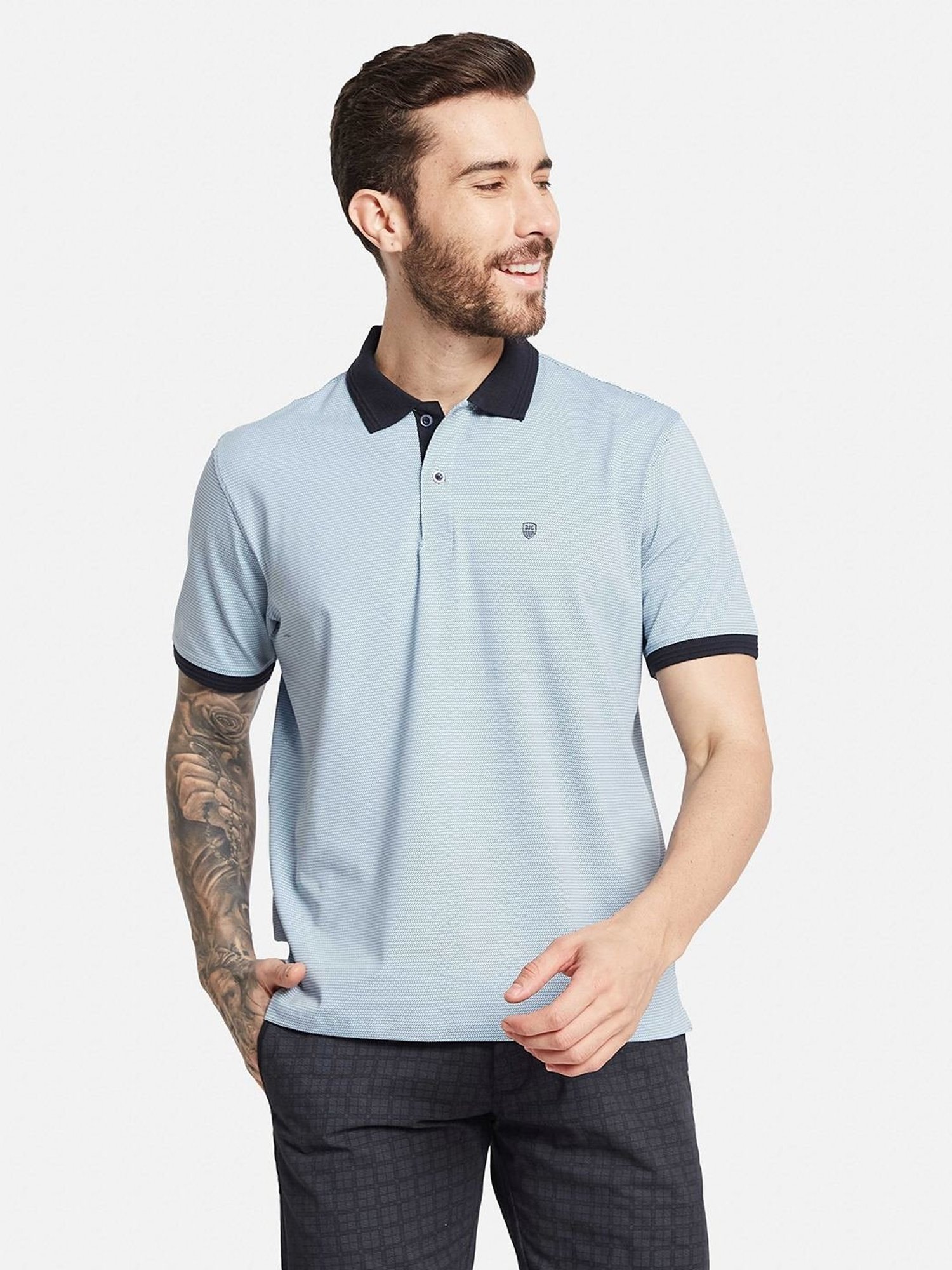Octave Sky Regular Fit Striped Polo T-Shirt