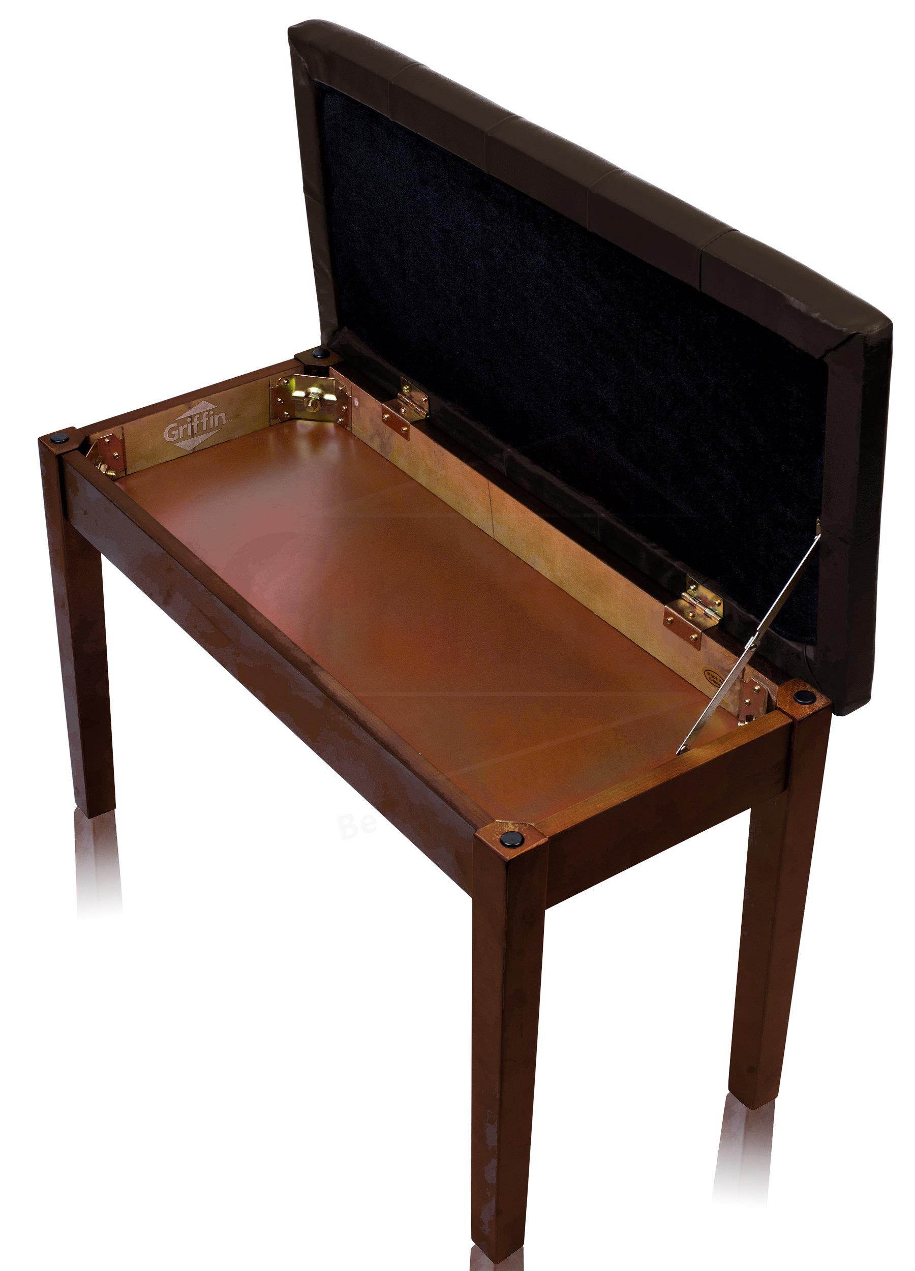 GRIFFIN Brown Wood PU Leather Piano Bench | Double Vintage Design, Ergonomic Chair Musicians Keyboard Stool | Cushion Duet Seat & Sheet Music Storage Space | For Guitar Stool or Home Vanity Bench