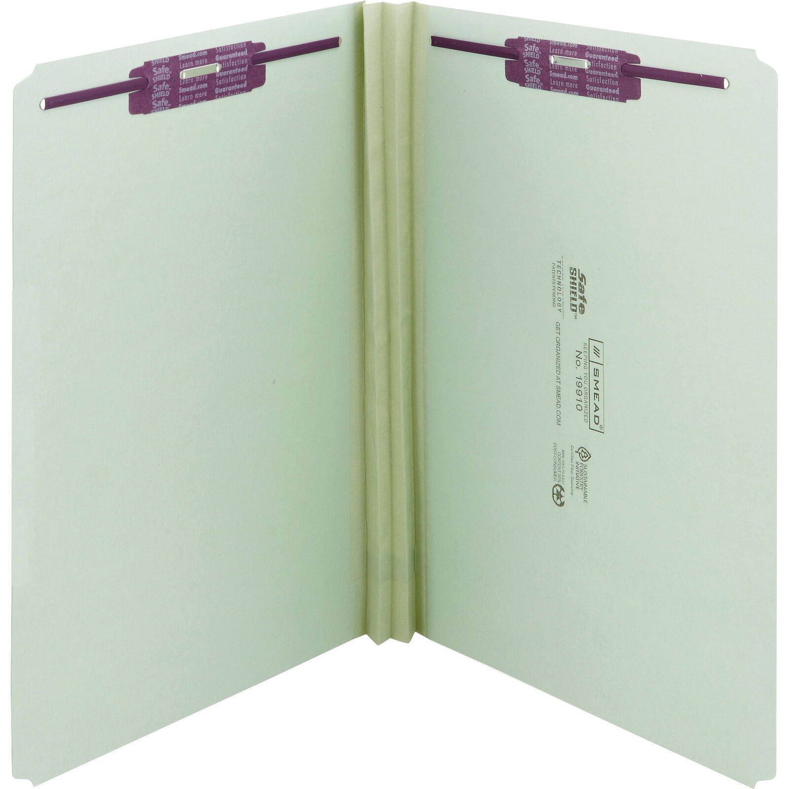 Smead 19910 Gray/green Pressboard Fastener File Folders With Safeshield