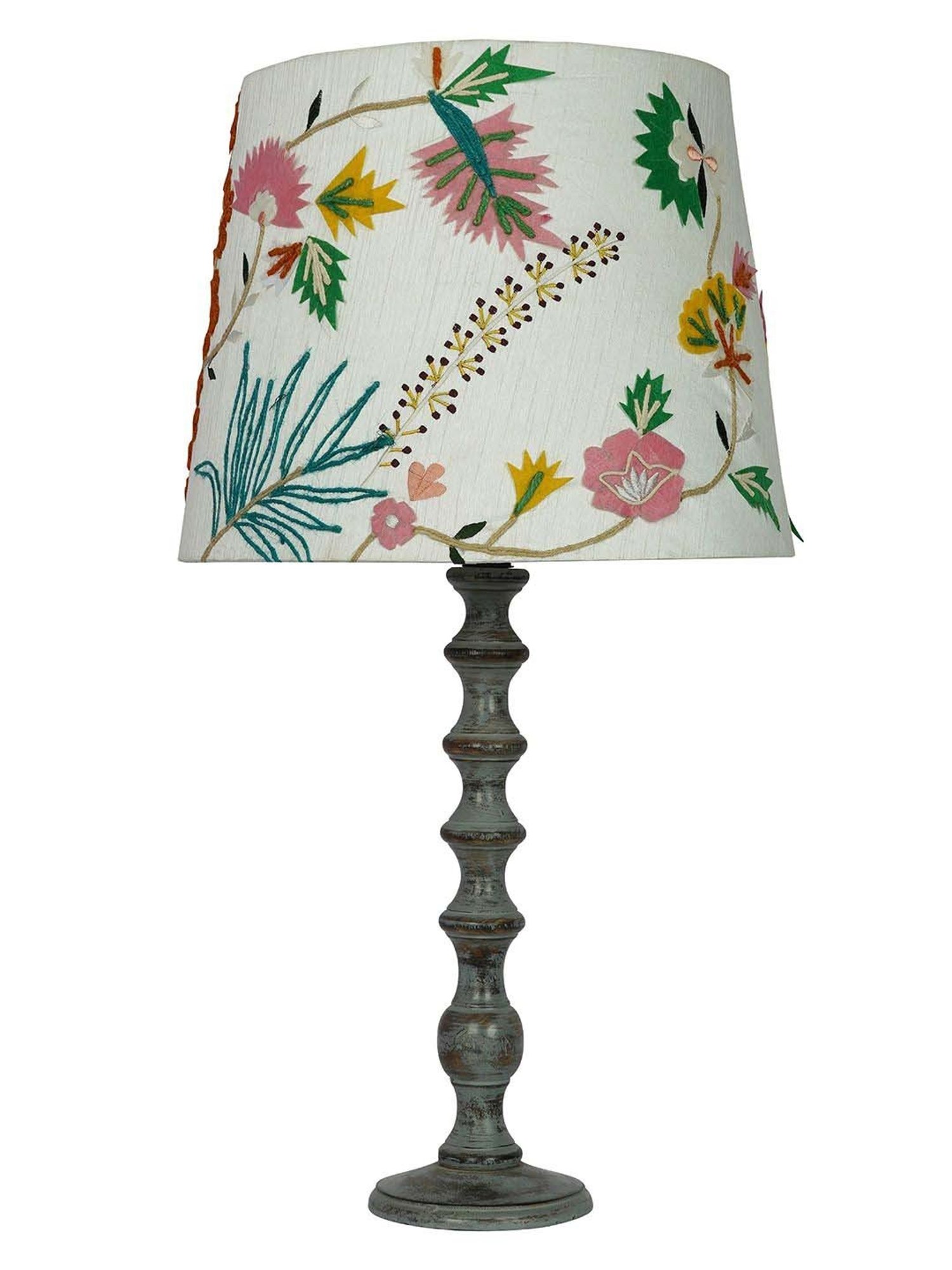 FOS LIGHTING White & Grey Wood Table Lamp With Tapered Fabric Shade