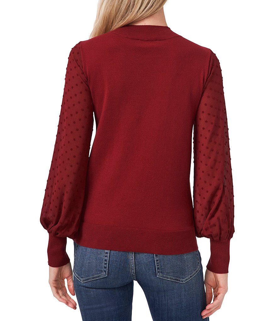 CeCe Mock Neck Long Sleeve Clip Dot Sweater