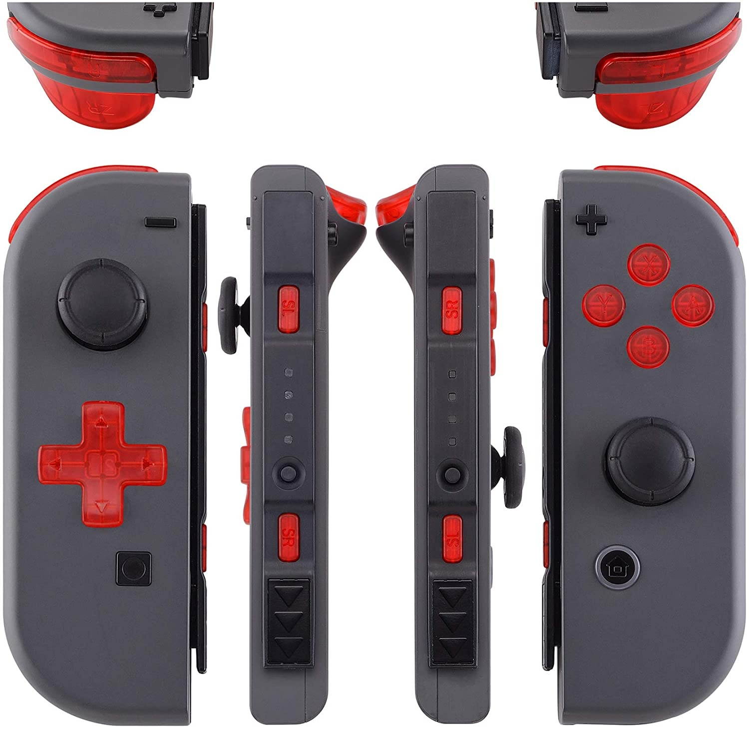 Transparent Clear Red D-pad ABXY Keys SR SL L R ZR ZL Trigger Buttons Springs, Replacement Full Set Buttons Fix Kits for Nintendo Switch Joycon (D-pad ONLY Fits for eXtremeRate Joycon D-pad Shell)
