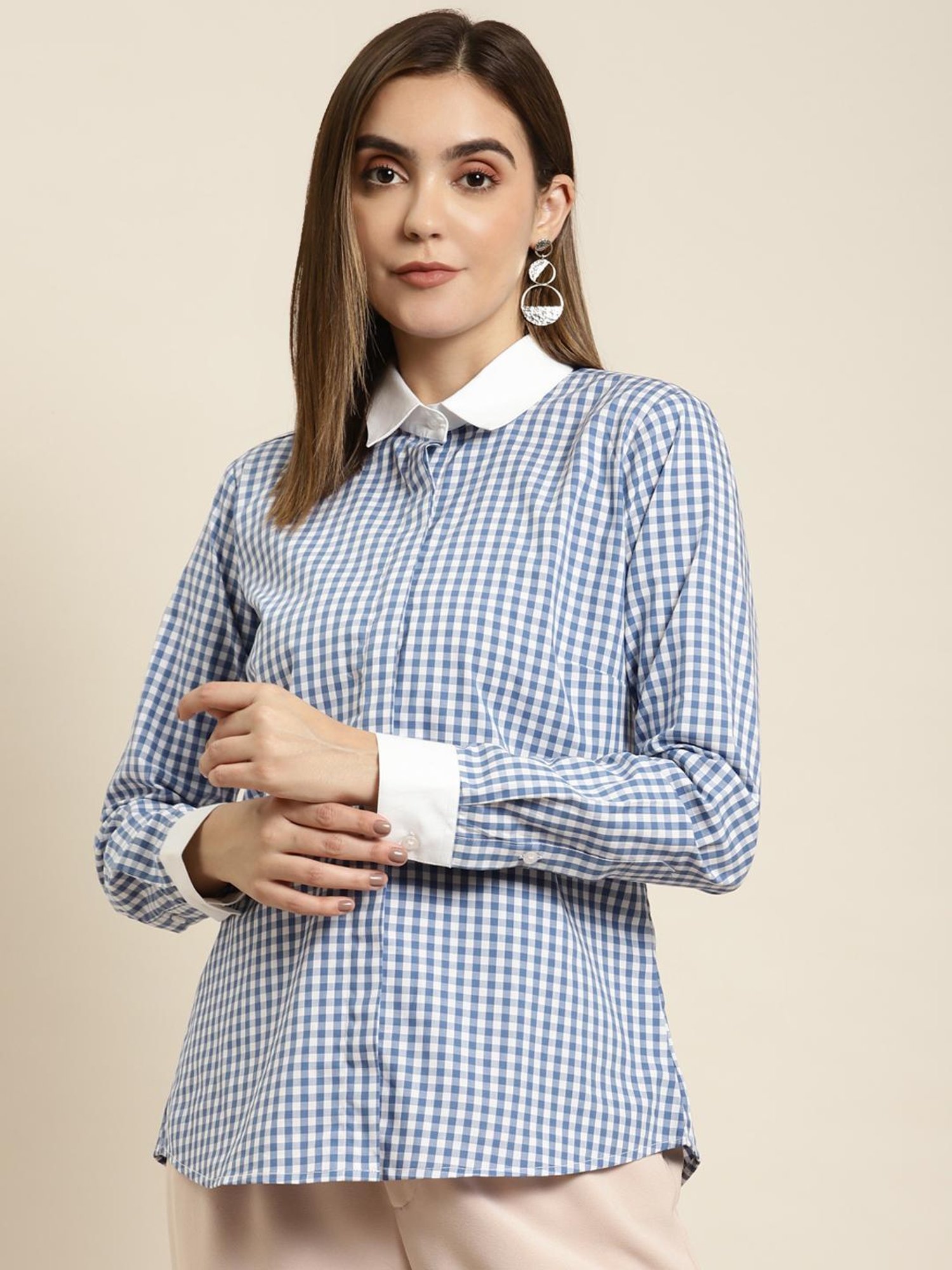 Hancock Blue & White Cotton Checks Shirt