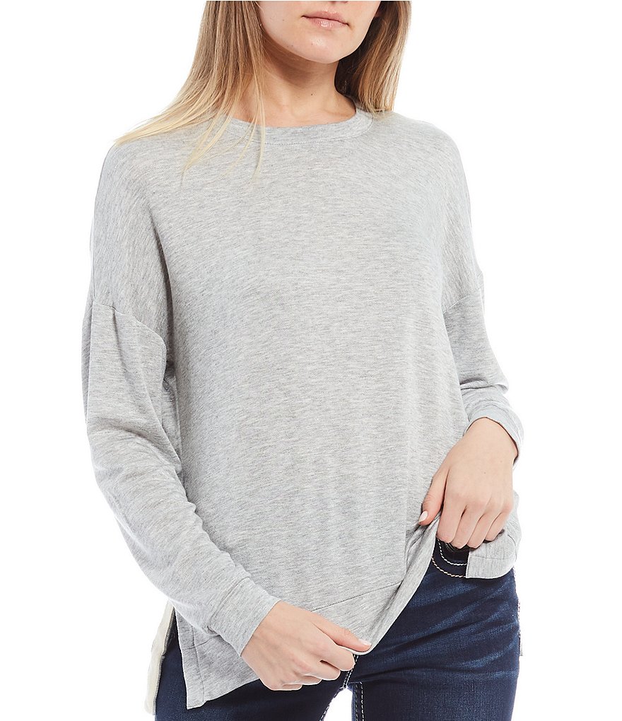 Moa Moa Long-Sleeve Side-Slit Knit Sweatshirt