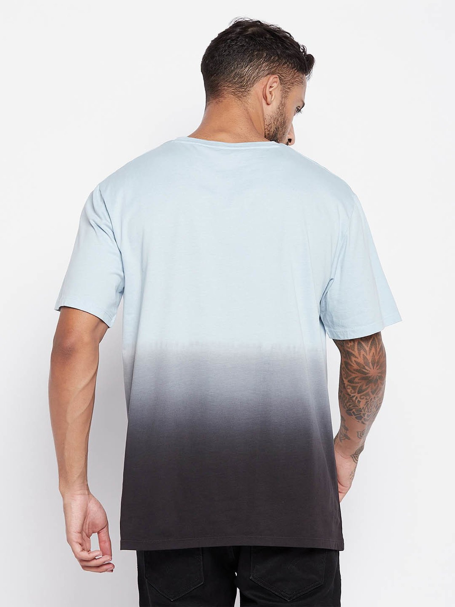 EDRIO Light Blue Regular Fit Ombre T-Shirt