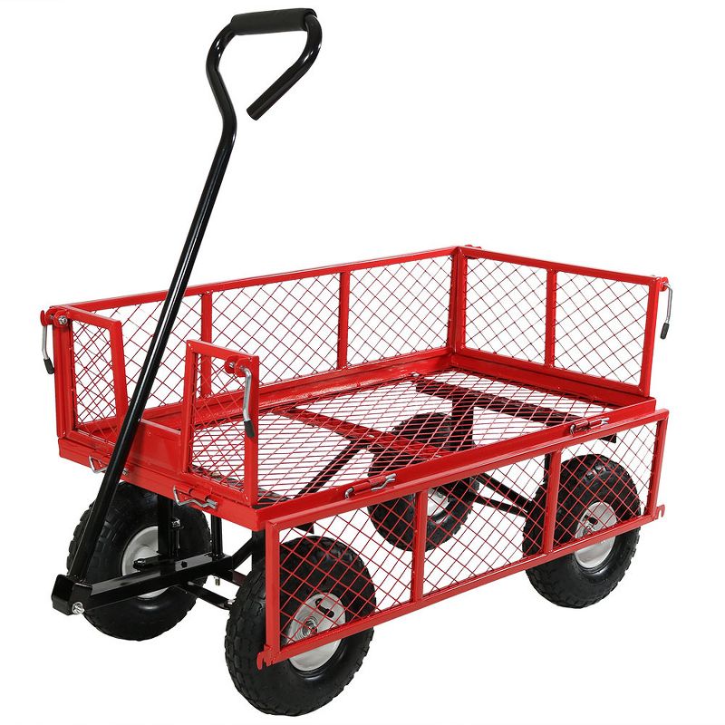 Sunnydaze Outdoor Lawn and Garden Heavy-Duty Steel Utility Cart with Removable Sides and Weather-Resistant Polyester Liner - Red
