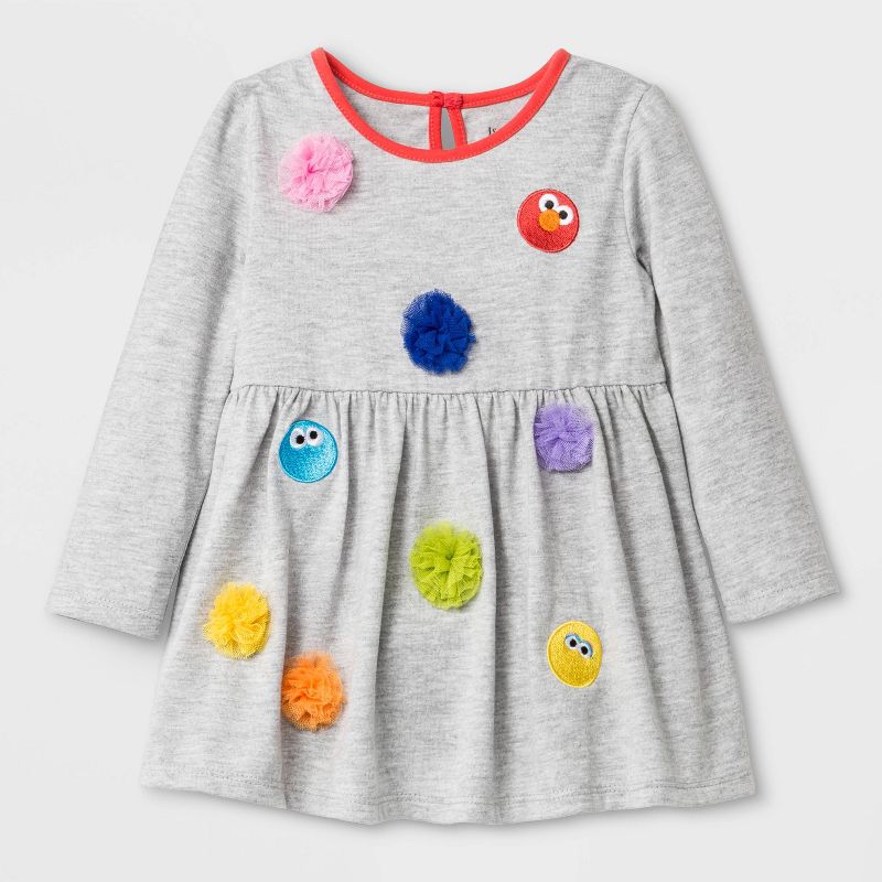 Baby Girls' Isaac Mizrahi Loves Sesame Street Multi Character Elmo Dress - Gray 3-6M