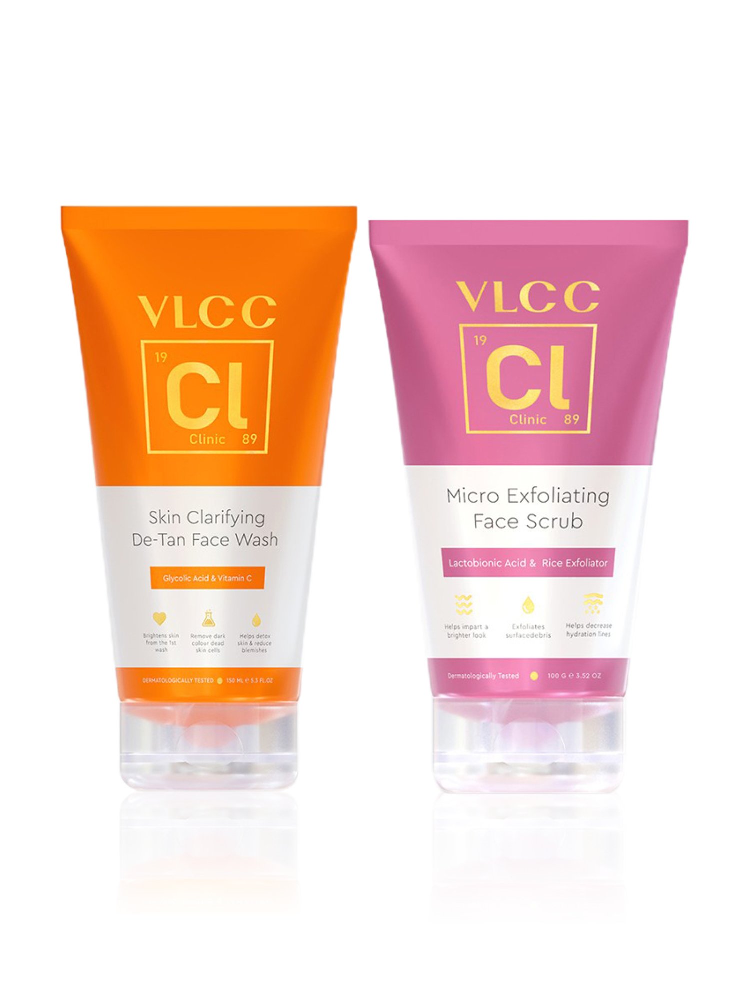 VLCC Clinic Skin Clarifying De-Tan Face Wash & Micro Exfoliating Face Scrub Combo