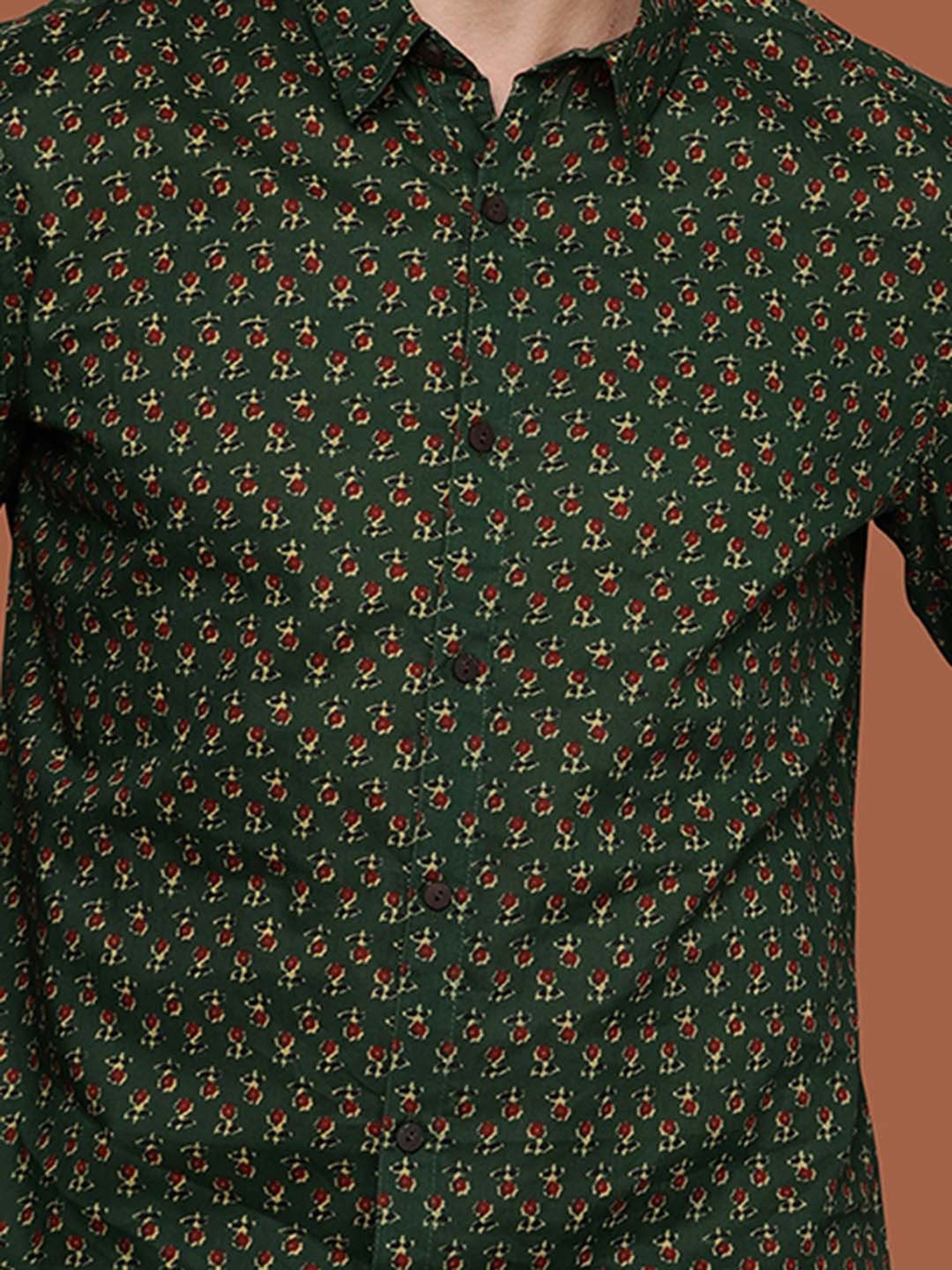 Indo Era Green Regular Fit Printed Ethnic Shirt