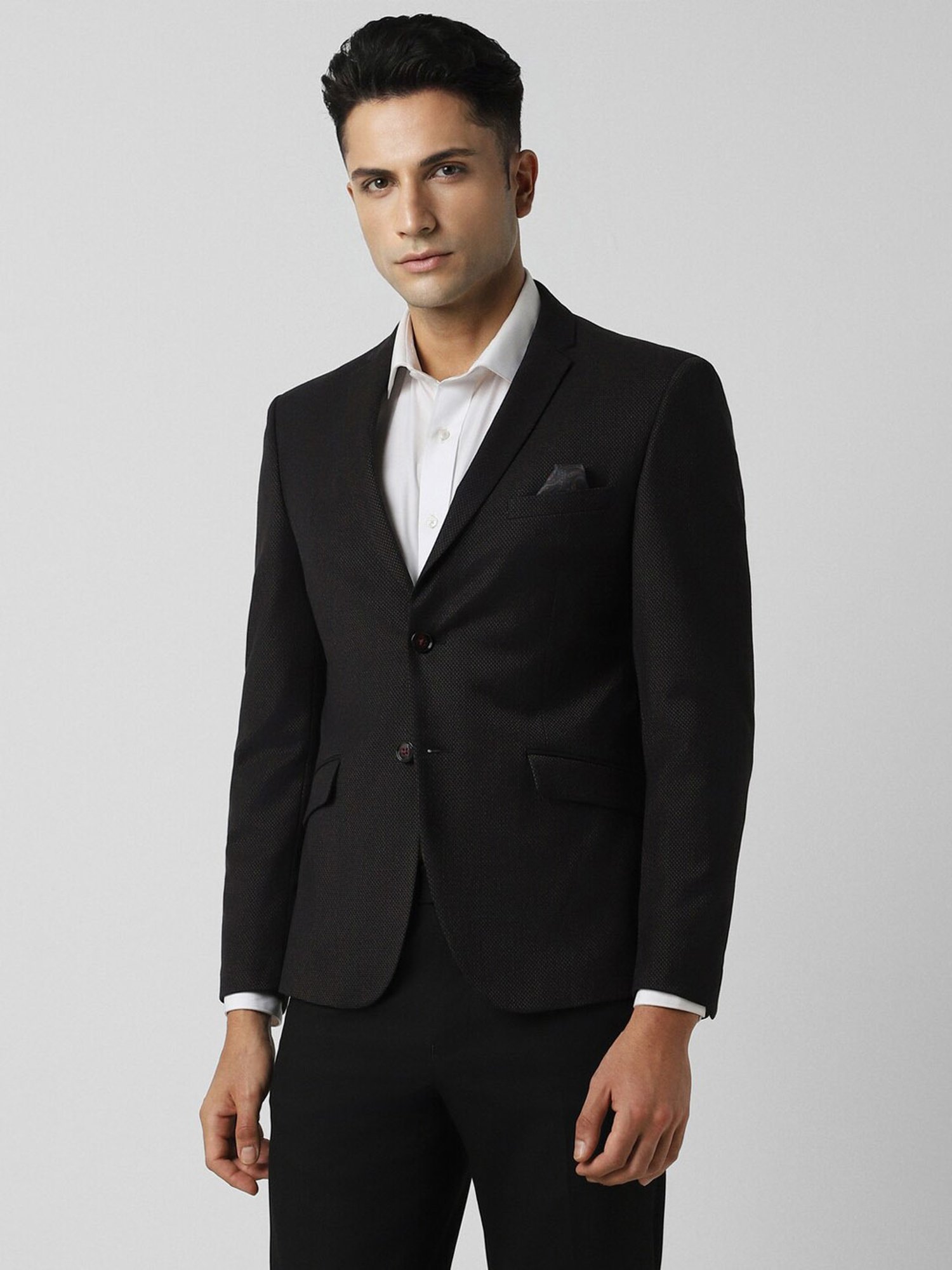 V Dot Black Skinny Fit Blazer