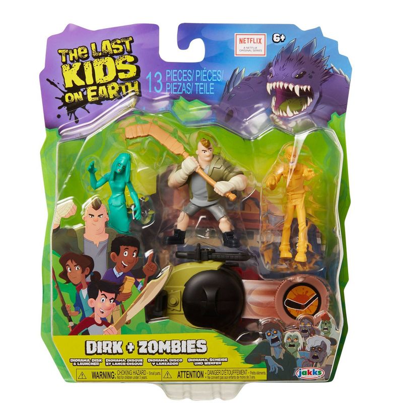 The Last Kids on Earth Dirk Action Figure 2.5" - Hero Pack Playset with 2 Zombies & Disk Launcher