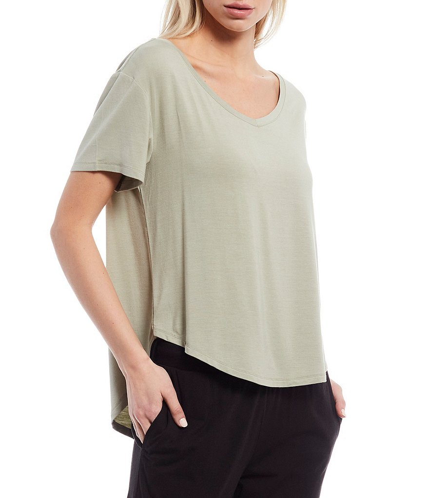 VAN WINKLE & CO. Solid Knit Short Sleeve V-Neck Sleep Tee