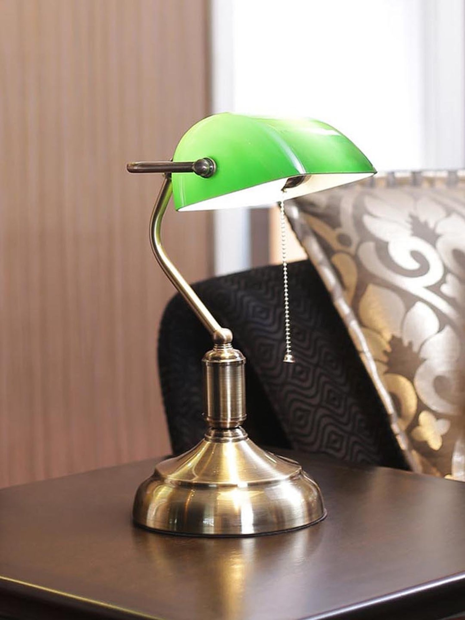 Kapoor E Illuminations Green & Brown Metal Study Table Lamp - Set of 1