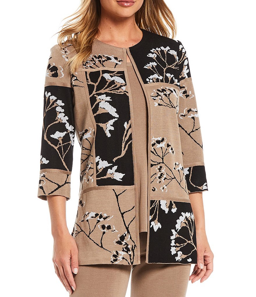 Misook 3/4 Sleeve Floral Colorblock Jacket