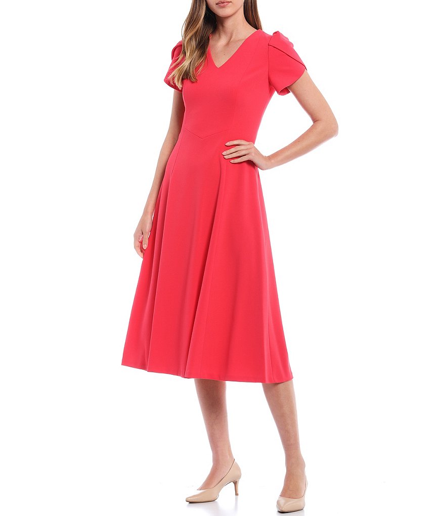 Vince Camuto Halter Bow Neck Sleeveless Midi Dress with Side Seam Pockets