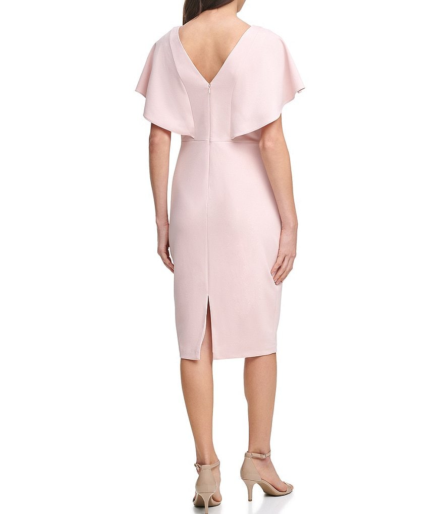 Kensie V-Neck Flutter Sleeve Scuba Crepe Sheath Dress