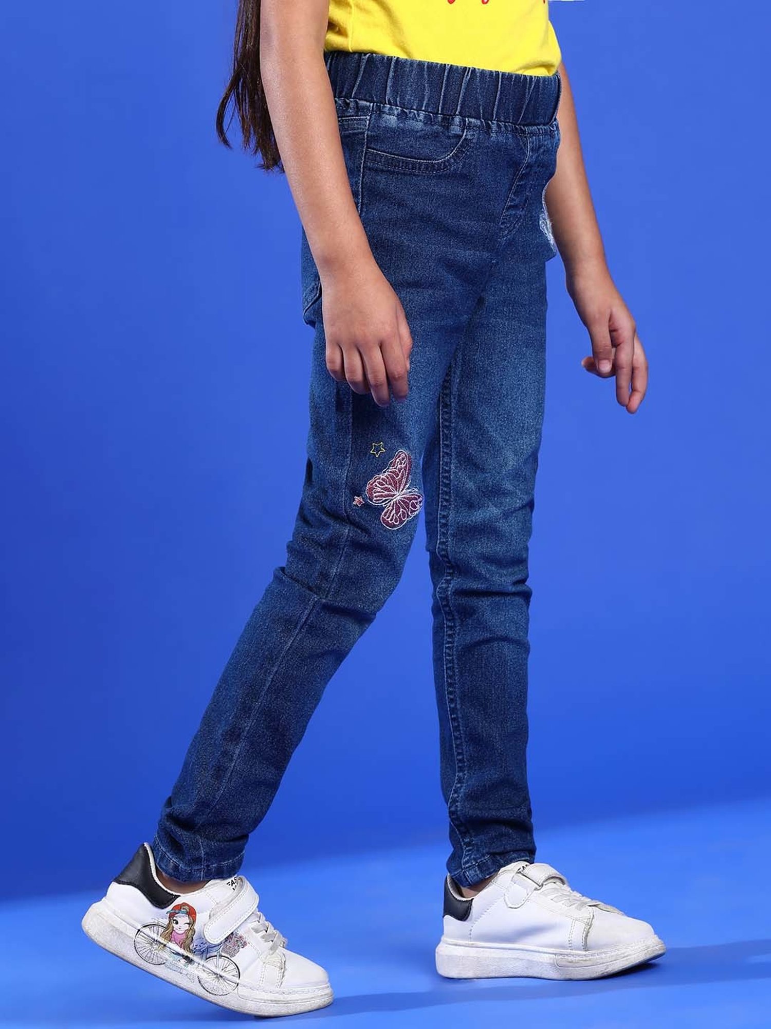 Tales & Stories Girls Blue Embroidered Jeggings