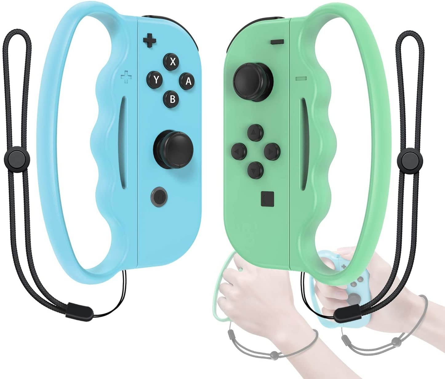 Fitness Boxing Hand Grip for Nintendo Switch Joy Con Controller, Handle Grip for Switch Fitness Boxing Games (Light Green and Blue)