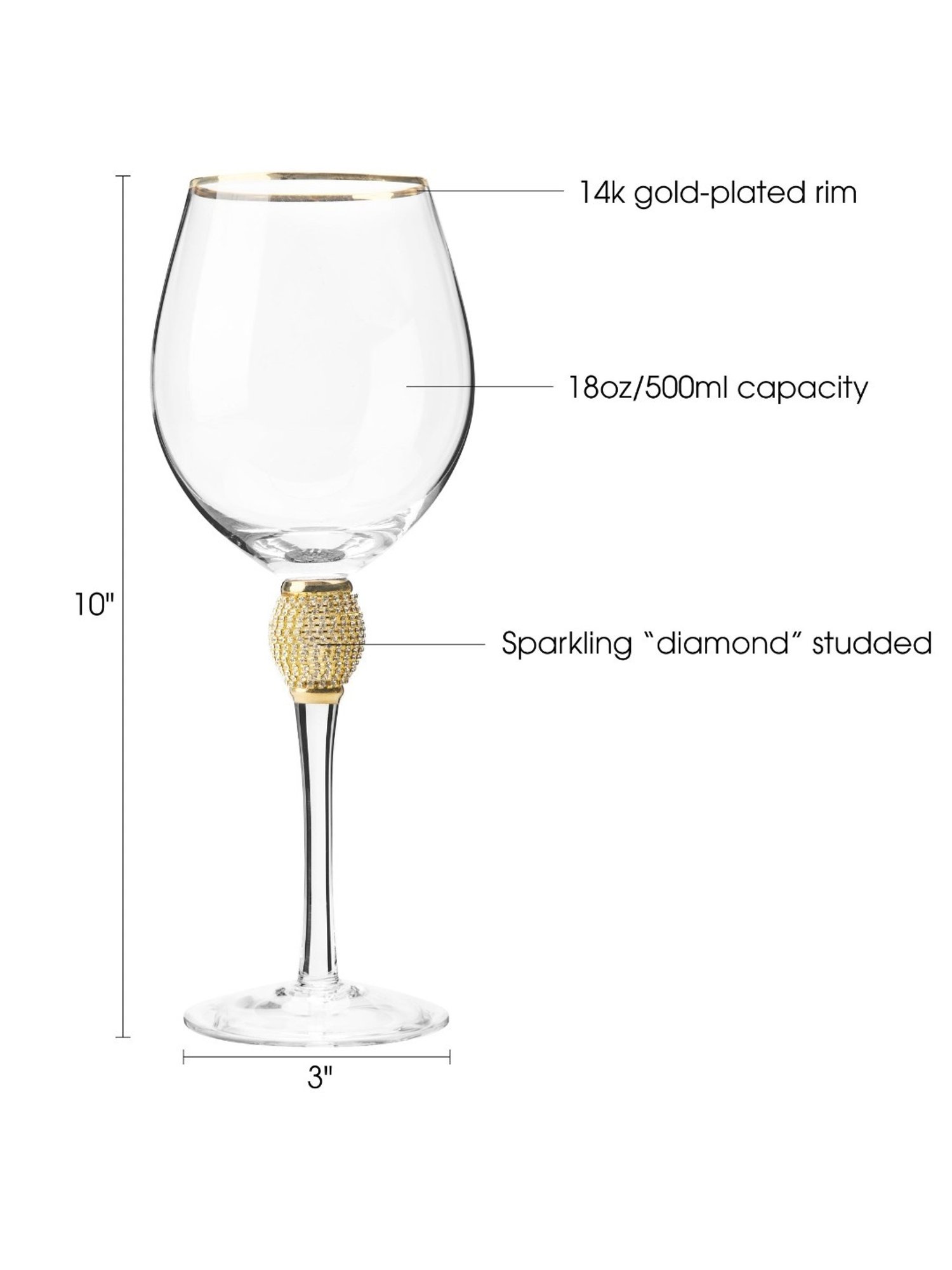 Melbify Gold Stem Transparent Glass Wine Glass with Gold Rim (500ml) - Set of 2