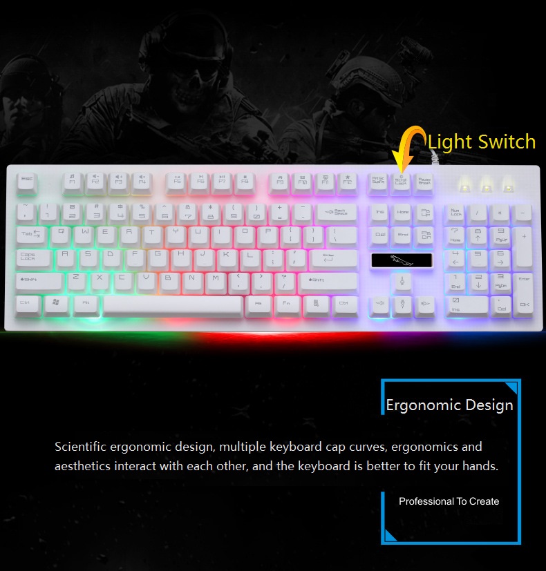 UKCOCO Gaming Keyboard Mouse Combo Wired,RGB LED Backlit Computer Gaming Keyboad,Lighted PC Gaming Mouse, for PC Games Gamer Working, White