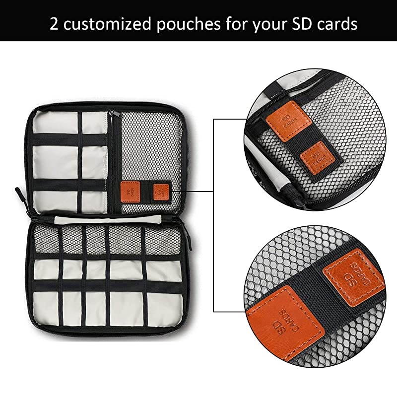 Cable Organizer Bag, Small Electronics Accessories Carry Cases Portable Cord Organizer Bag for Cable, Charger, Phone, USB, SD Card ,with 8pcs Cable Ties (Gray)