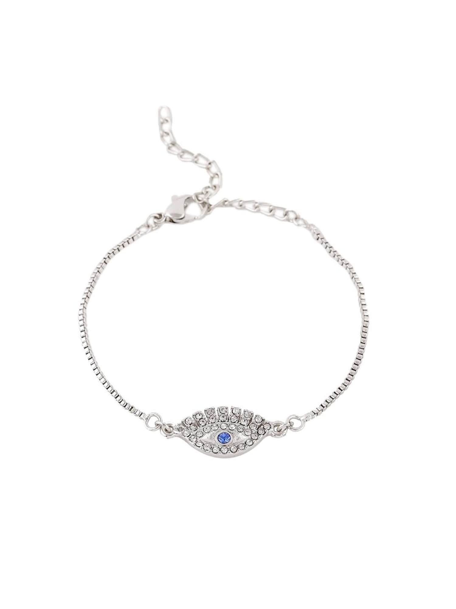 Estele Rhodium-Plated Sacred Evil Eye Bracelet with Austrian Crystals for Women