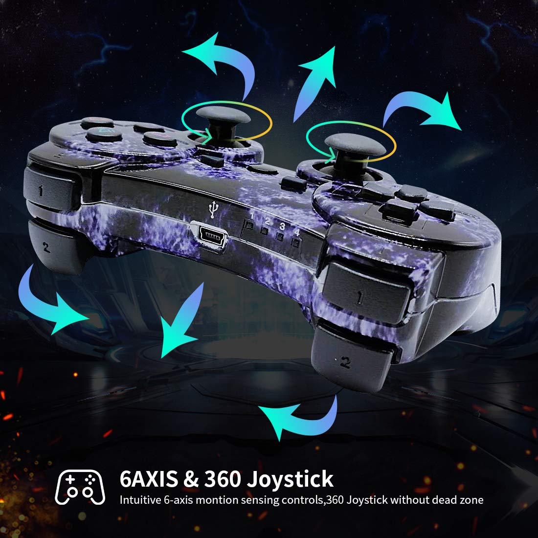 CHENGDAO PS3 Controller Wireless Dual Shock Gamepad for Sony Playstation 3 with Charging Cord (spindrift blue + bronze colour)