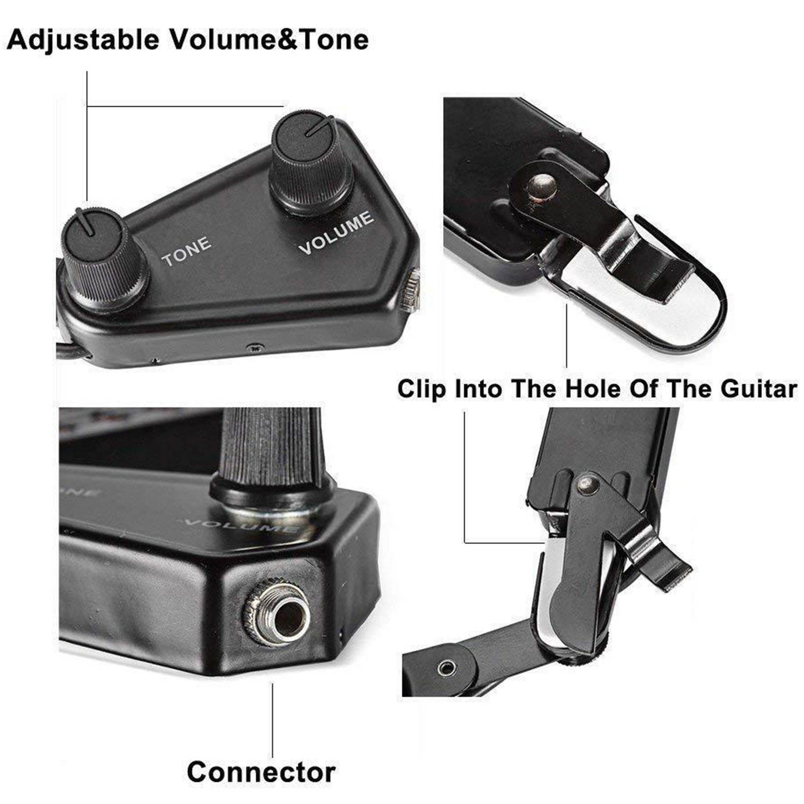 12 Soundhole Pickup Clip On Tone Volume Control for Acoustic Guitar
