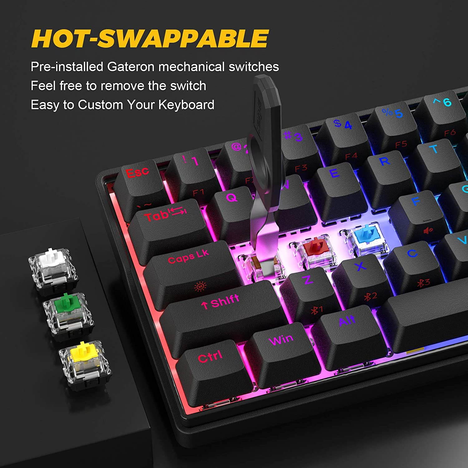 Glorious Modular Mechanical Gaming Keyboard (GMMK)- Barebone Edition (DIY Assembly Required) (Full Size, Black) + Glorious Black Aura Keycaps (Bundle)