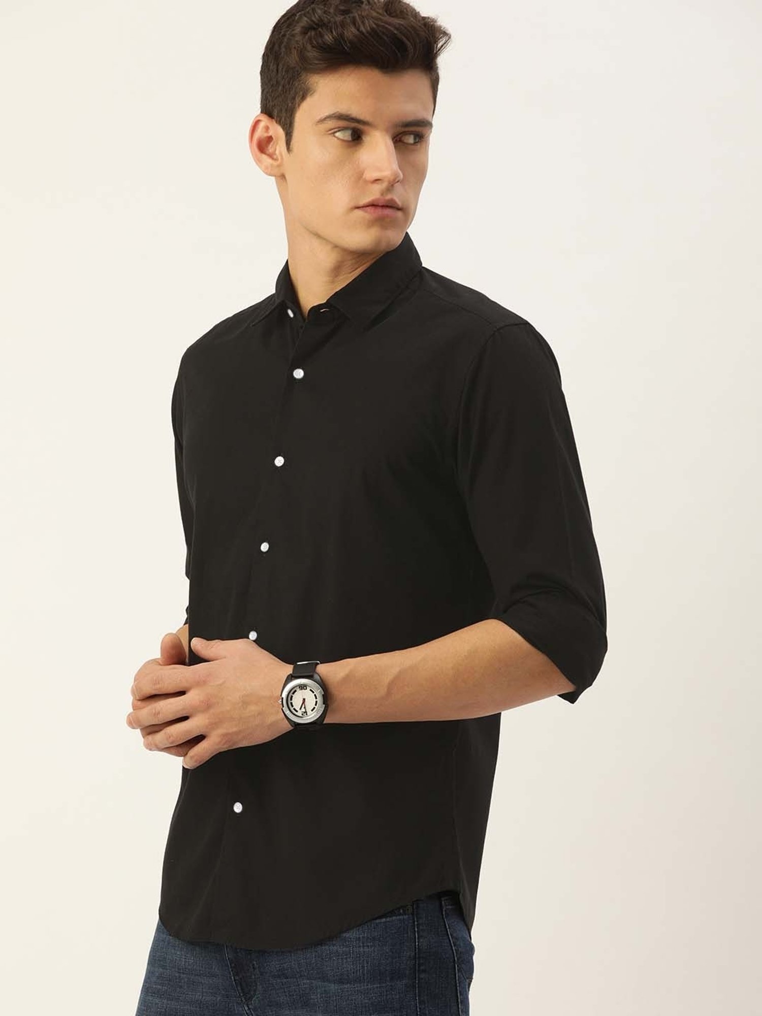 IVOC Black Slim Fit Cotton Shirt