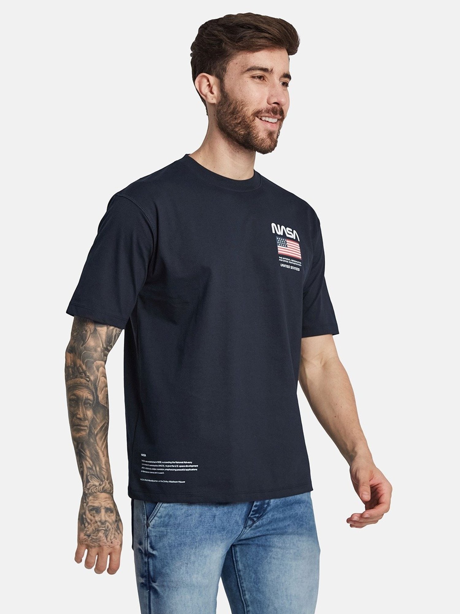 Octave Navy Regular Fit Printed T-Shirt