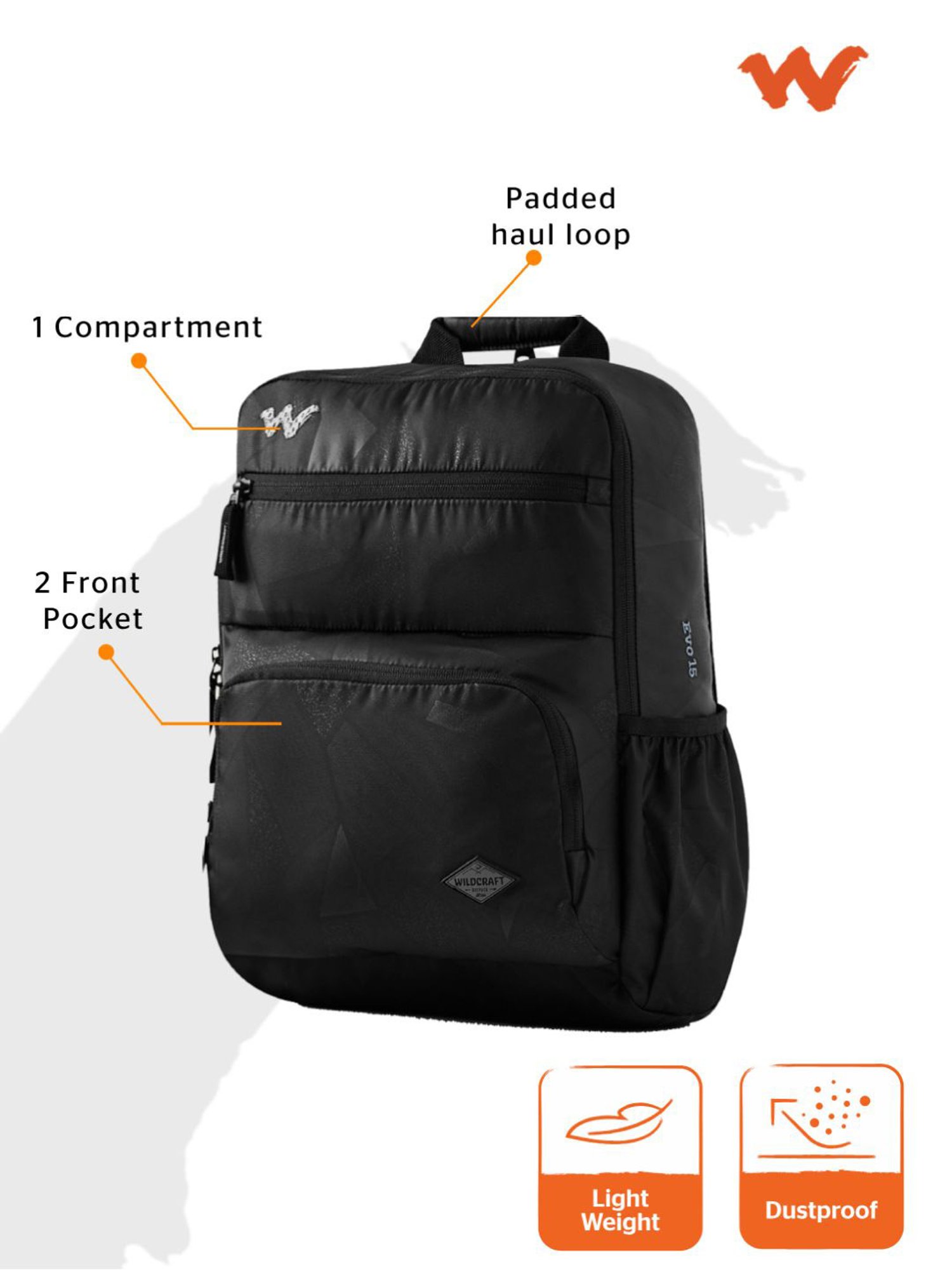 Wildcraft Evo 15 Black Backpack