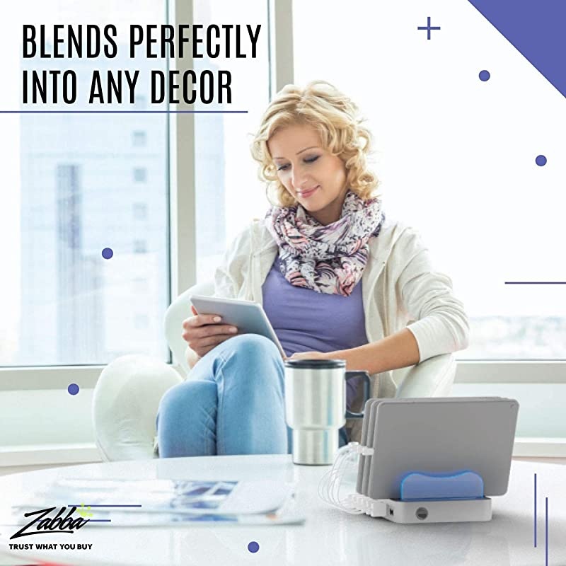 Charging Station for Multiple Devices Silver 6 Short Mixed Cables Included for Cell Phones Smart Phones Tablets and Other Electronics Multi Charger Organizer Docking Station