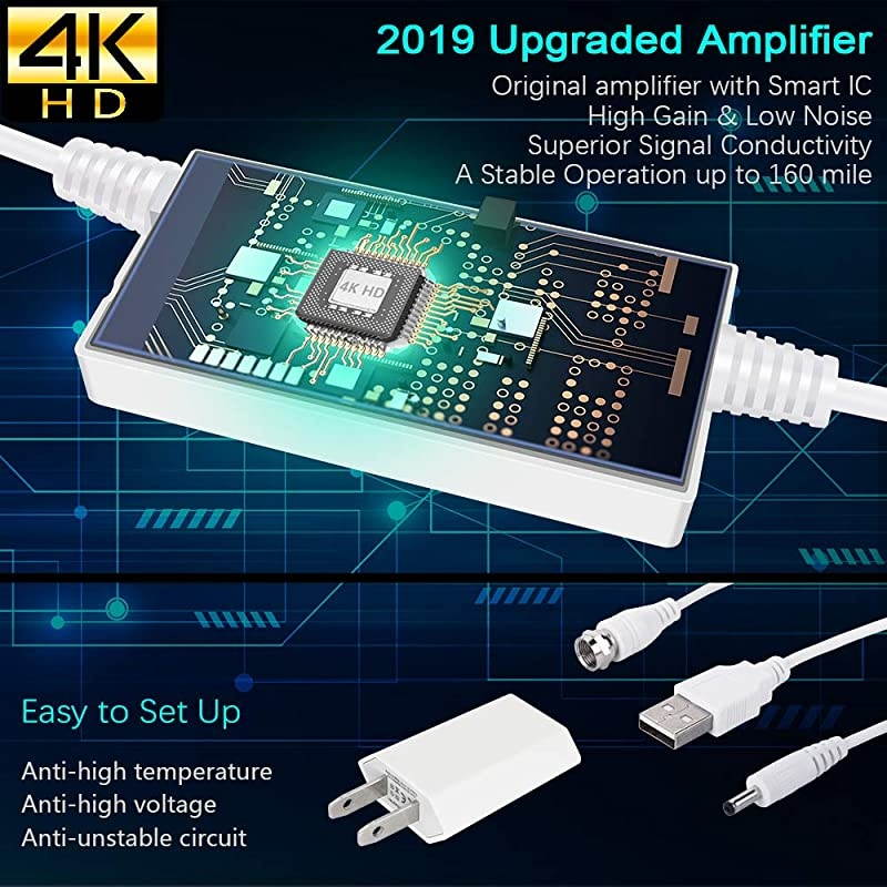 Newest HD TV Antenna up 250 Miles Range-Indoor Antenna Support 4K 1080P All Older TV's & Smart TV for 360&deg; Reception, Smart Amplifer Signal Booster HDTV Digital Antenna with 18ft Coax Cable