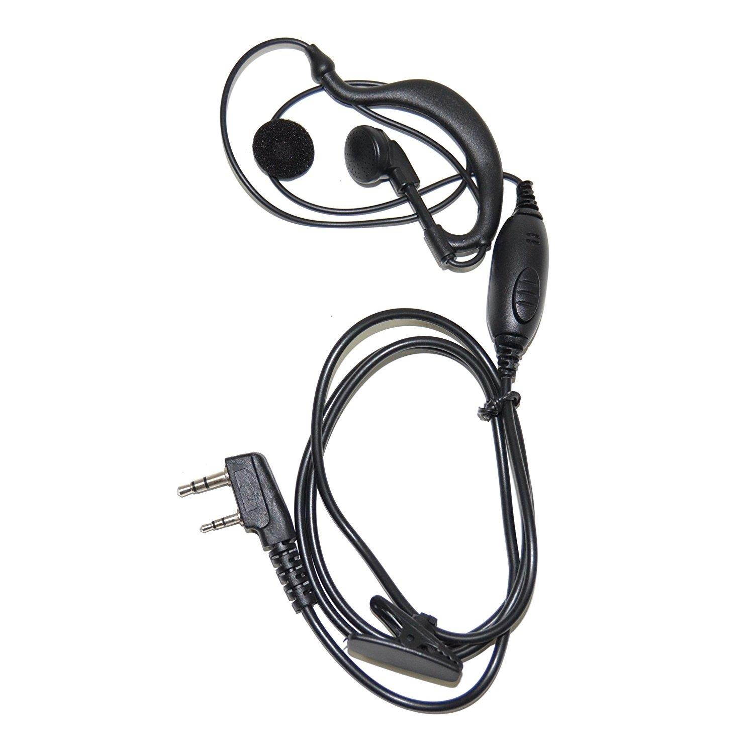 2x HQRP G Shape 2 Pin Earpiece Headsets PTT Mic for Kenwood TK-3360, TK-3400, TK-3402, TK-5220 + HQRP UV Meter