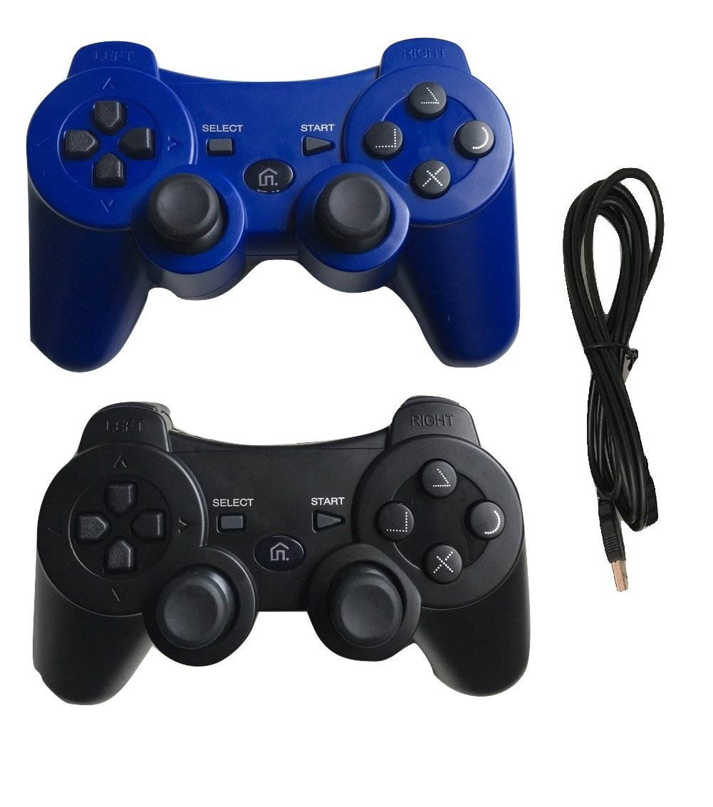 Ps3 Controller Wireless Controller with Charger Cable - 2 Pack Dual Vibration ( Blue and Black - Compatible with Playstation 3 PS3 ) by IHK
