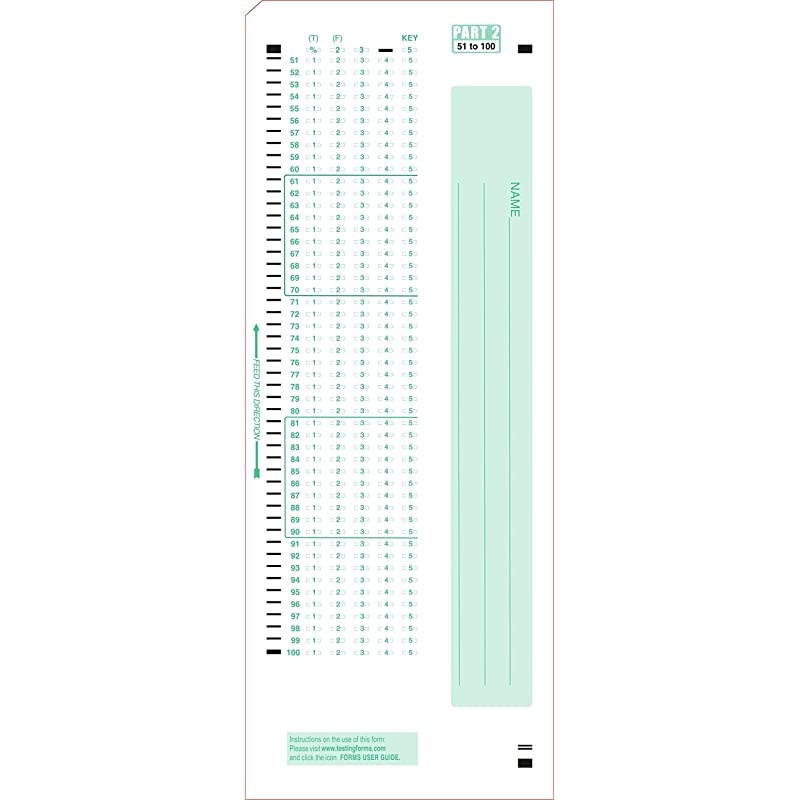 882NE 100 Question Compatible Testing Forms 500 Sheet Pack