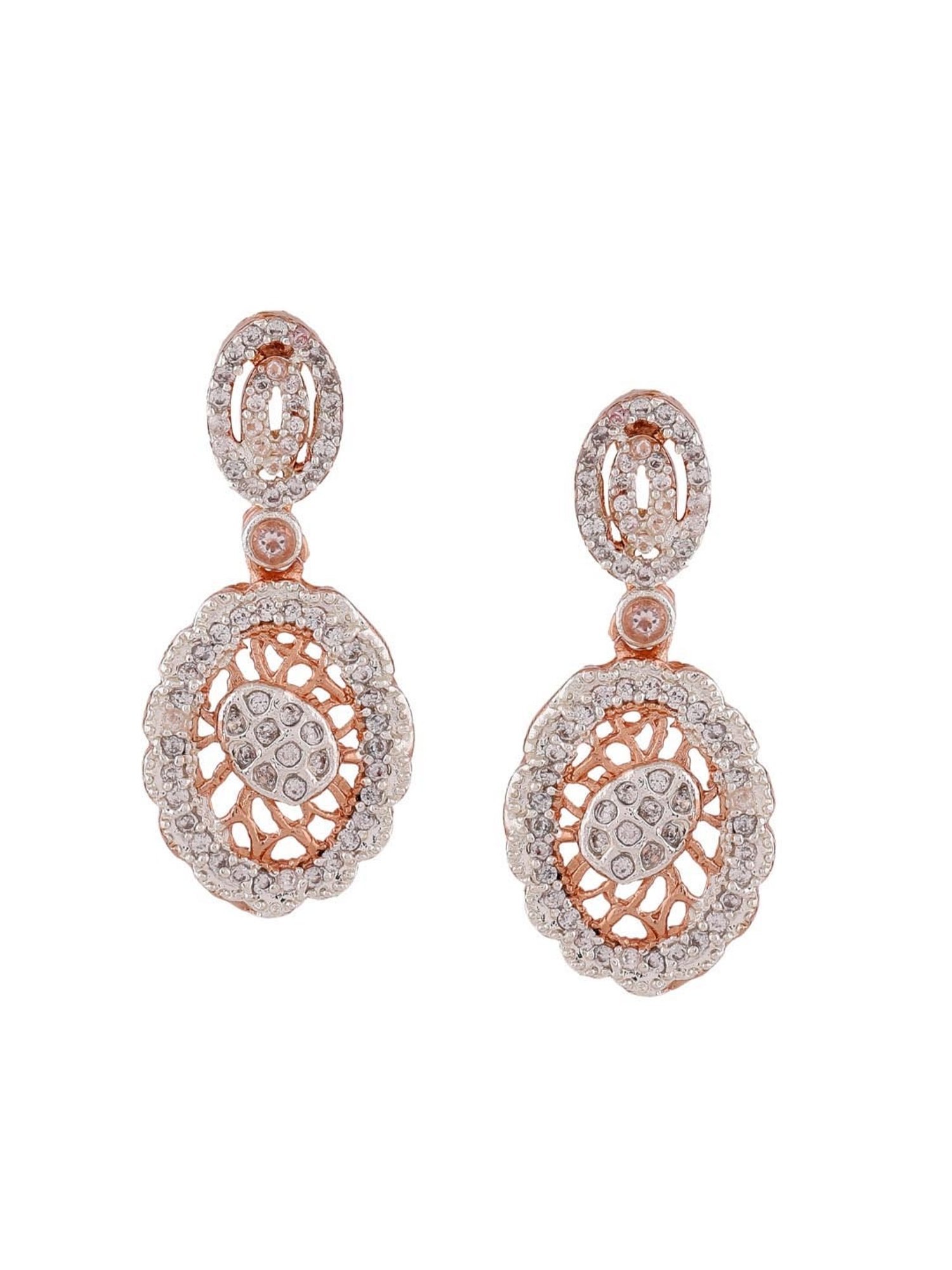 Estele Rose Gold-Plated CZ Attractive Elliptical Designer Necklace Set for Women