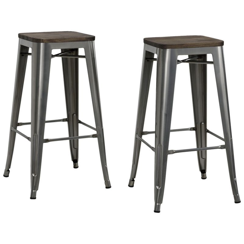 Set of 2 30" Fusion Metal Backless Barstools with Wood Seat Gun Metal - Dorel Home Products
