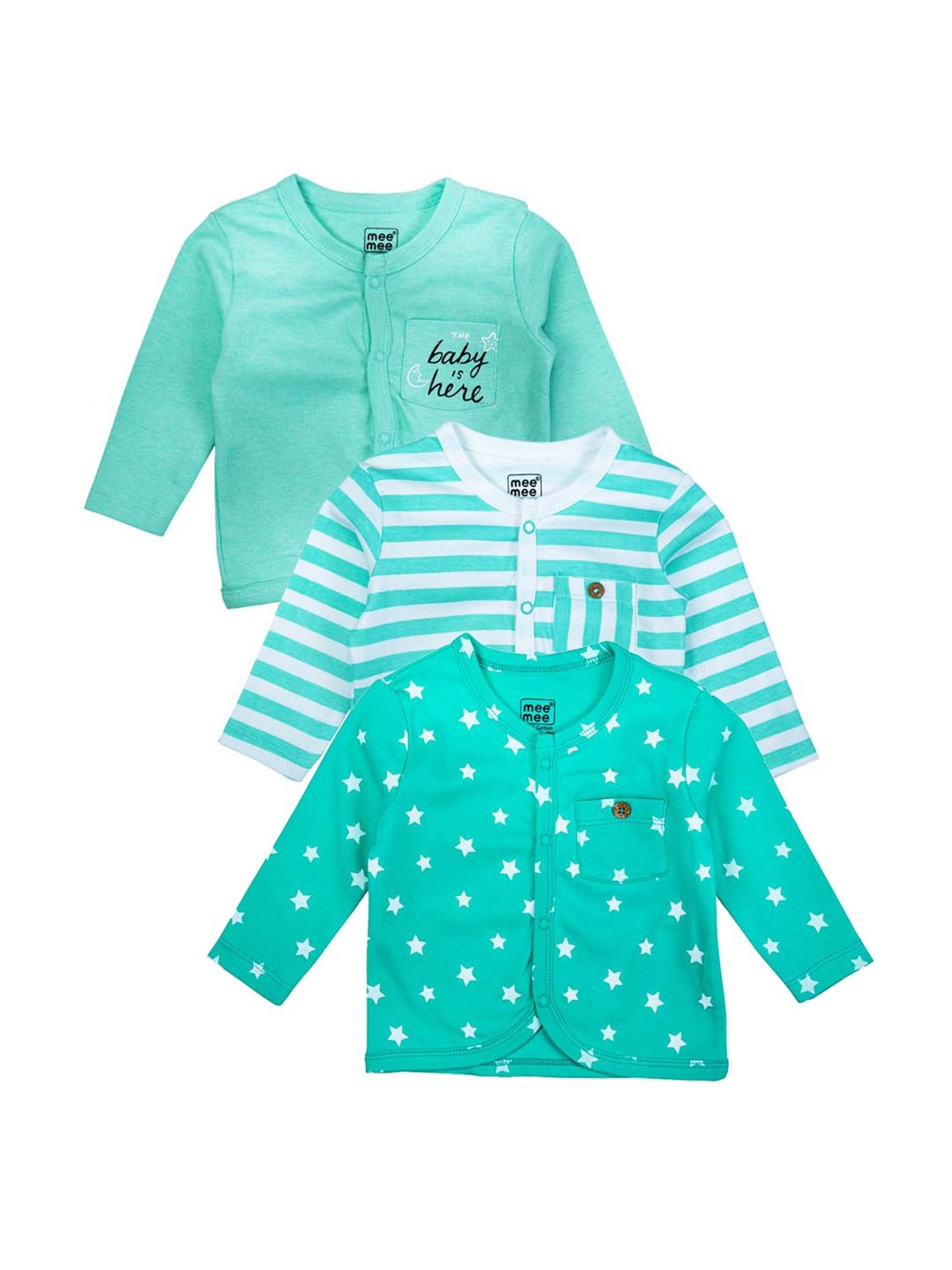 Mee Mee Kids Green Cotton Printed Jablas - Pack of 3