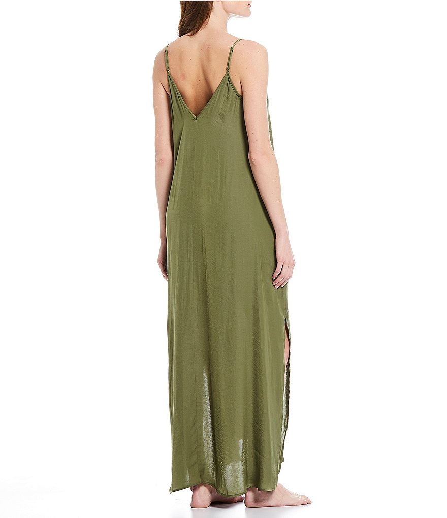 VAN WINKLE & CO. Solid Satin Maxi Chemise With Side Slit Detail