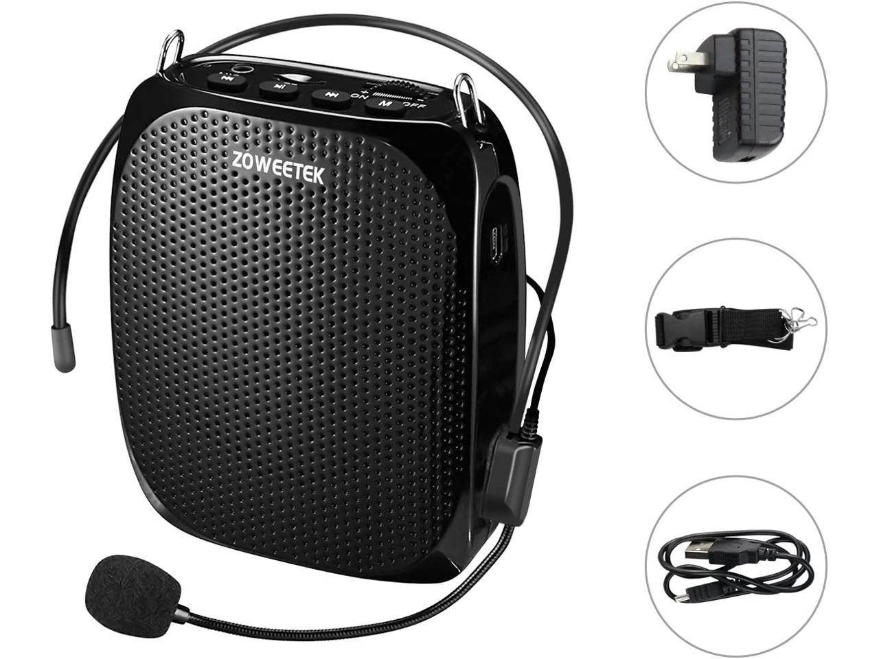 New Zoweetek Portable Rechargeable Mini Voice Amplifier with Wired Microphone Headset and Waistband Supports MP3 Format Audio for Teachers Singing Coaches Training Presentation Tour Guide