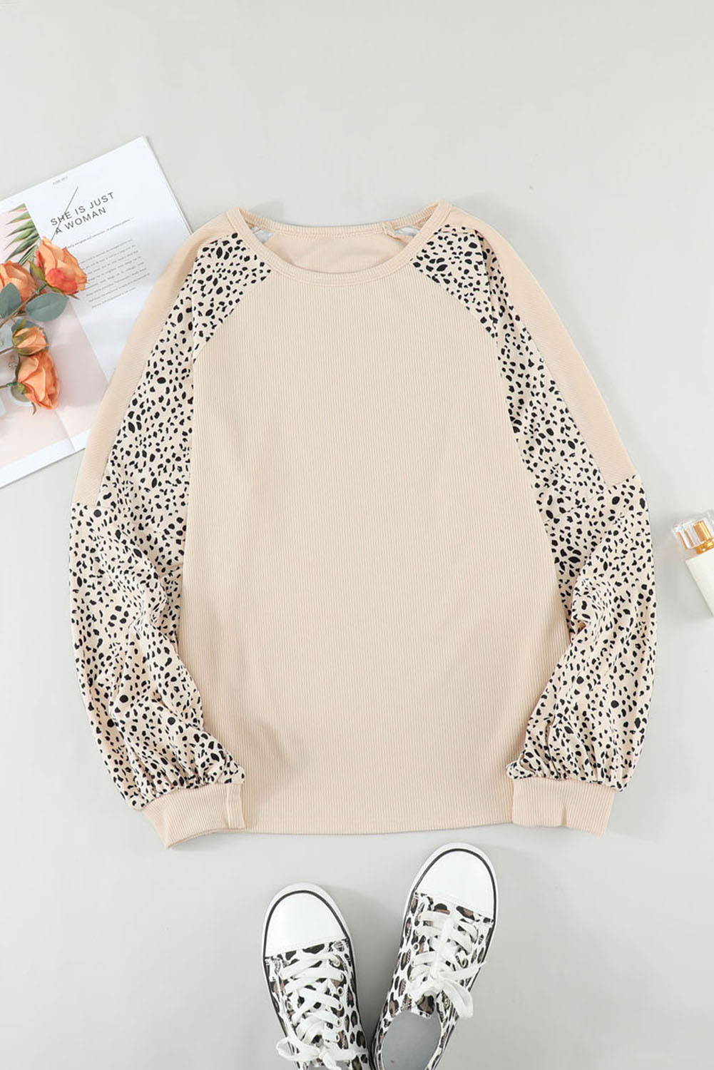 Blank Sweatshirt - Blush Pink Bishop Sleeve Animal Print Long Sleeve Shirt Customized