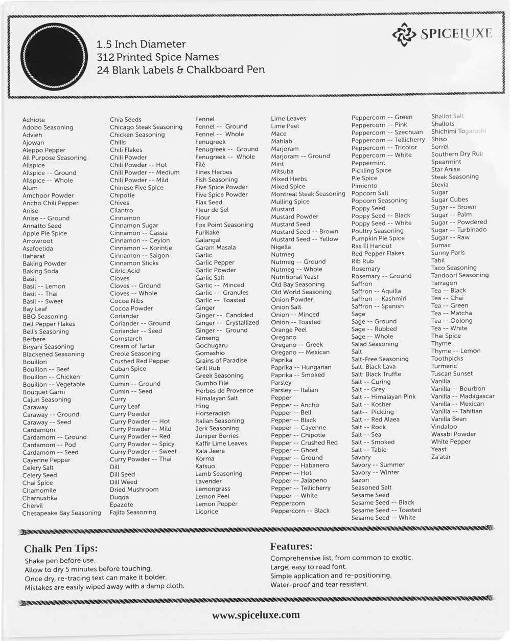 Ultimate Chalkboard Spice Label Set - 336 Labels - 312 Printed Spice Names, 24 Blank Labels PLUS Chalkboard Pen - Premium Quality and Stylish Stickers by SpiceLuxe